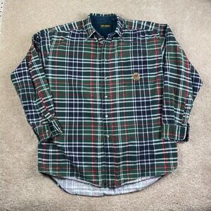 Ivy Crew Mens Large Green Plaid Button Down Shirt Distressed Embroidered Crest L